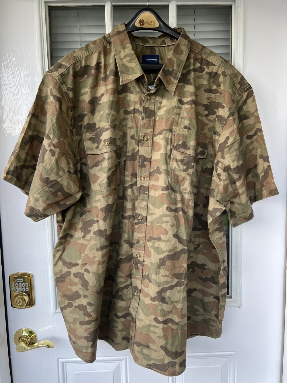 Basic Editions Camouflage Short Sleeve Collared Shirt - Green Brown